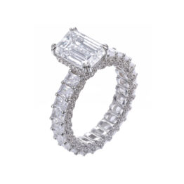 Eternity Ring White Gold Plated Prong Set Full Iced Out Hip Hop Engagement Statement Ring