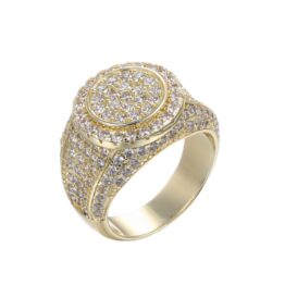 Iced Out Oval Cluster Full Pave Men’s Hip Hop Signet Ring Micro Pave Bling Statement Ring