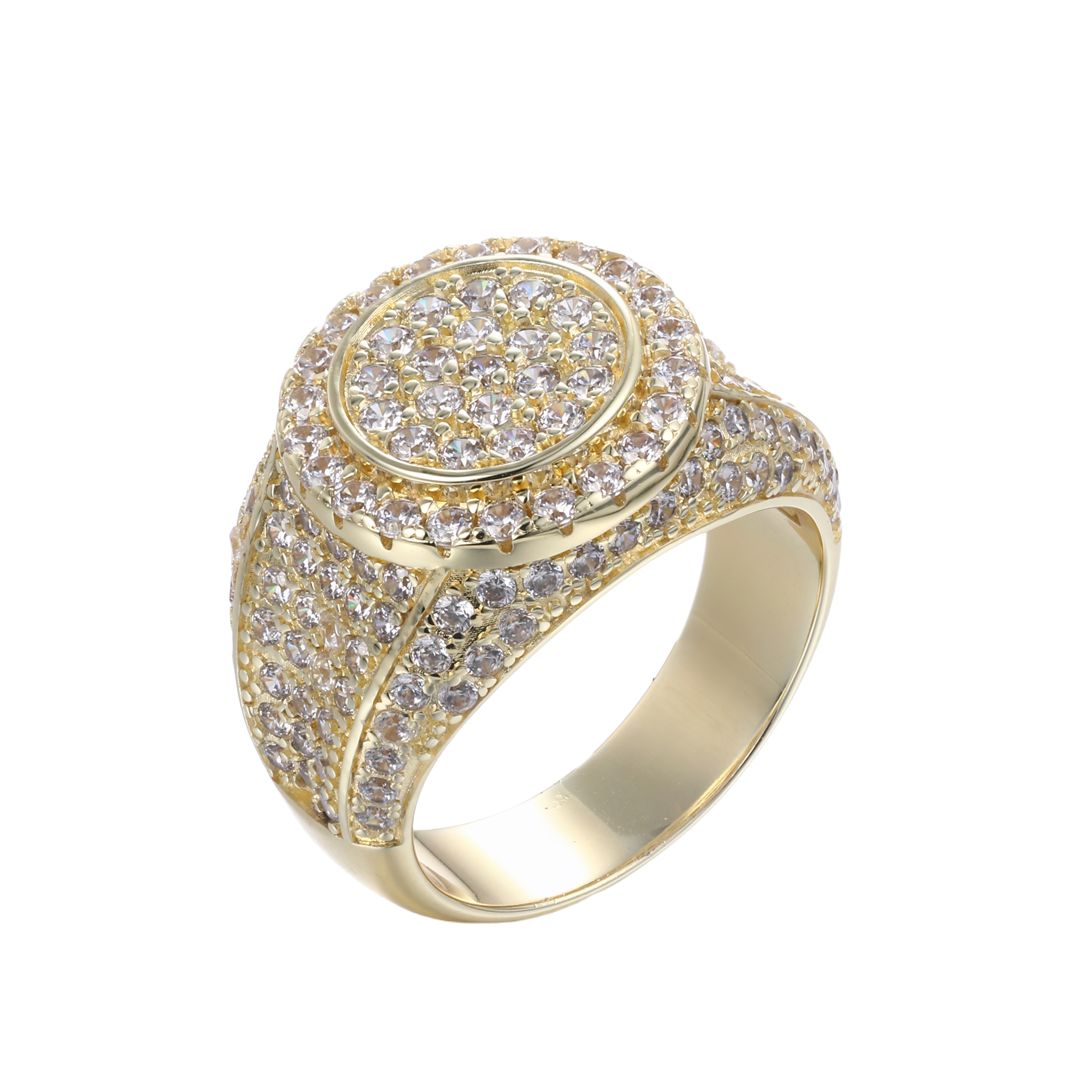 Iced Out Oval Cluster Full Pave Men’s Hip Hop Signet Ring Micro Pave Bling Statement Ring