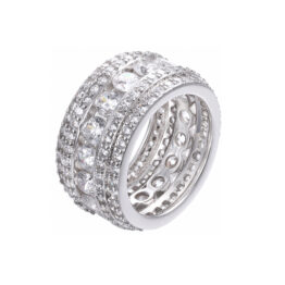 Alternating Large Round Stone Micro Pave Multi Row Full Eternity Hollow Wide Band Ring