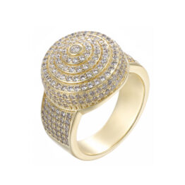 Multi-Tier Concentric Round Dome Bust Down Ring Gold Plated Channel Set Micro Pave Iced Out Hip Hop Men’s Heavy Statement Signet Ring