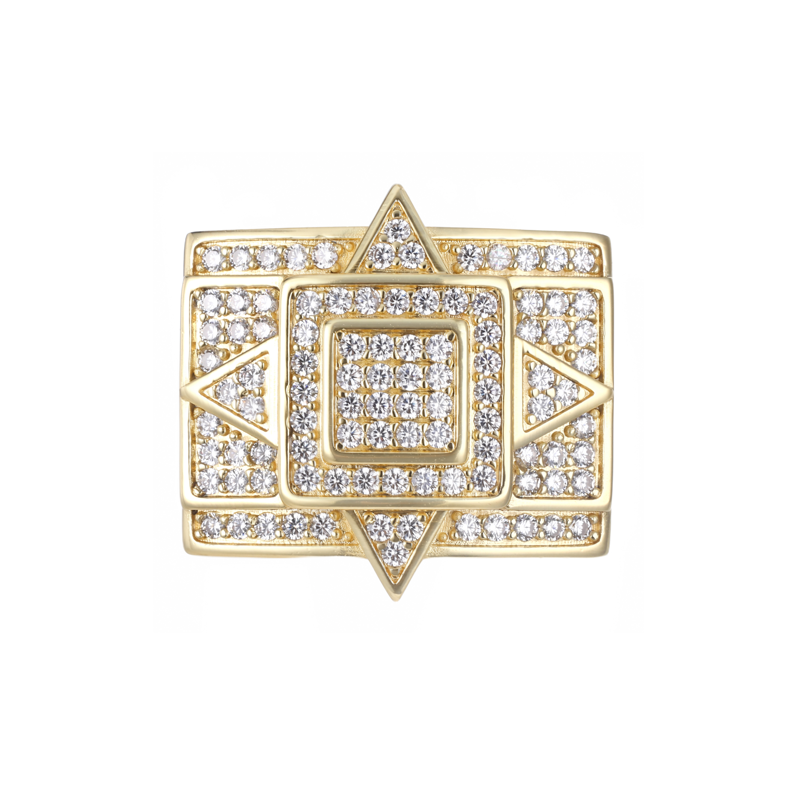 Geometric Layered Square Full Iced Out Signet Ring Gold Plated Multi-Frame Micro Pave Hollow Shank Hip Hop Men’s Bold Statement Ring - 图片 2