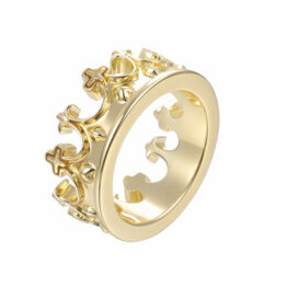 Gold Plated Openwork Cross Crown Wide Band Ring Men’s Vintage Gothic Hollow Crown King Statement Hip Hop Finger Ring