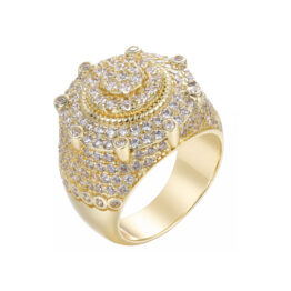 3D Dome Tiered Fully Iced Out Signet Ring Gold Plated Multi-Layer Round Micro Pave Bullet Bezel Hip Hop Men’s Statement Ring