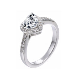 Fully Customizable Heart Cut 3-Prong Solitaire Halo Engagement Ring White Gold Plated Side Pave Split Shank Love Promise Wedding Ring