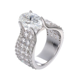 Customizable Large Oval Center Stone Bypass Split Shank Double Cluster Pave Full Iced Out Wide Luxury Ring