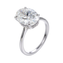 Customizable Large Oval Stone Four Prong Hidden Halo Solitaire Engagement Ring