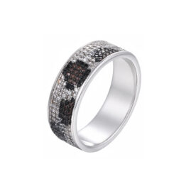 White Gold Plated Camouflage Multicolor Pave Wide Band Ring Men’s Hip Hop Iced Out Camo Pattern Wedding Band Statement Ring