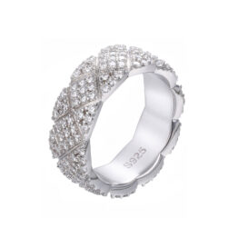 Grid Cluster Micro Pave Full Flooded Wide Hip Hop Band Ring