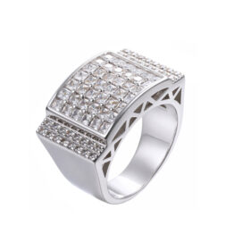 Men’s Square Princess Cut Full Pave Iced Out Ring White Gold Plated Hollow Triangle Cutout Hip Hop Statement Ring