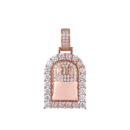 RIP Tombstone Shape Halo Full Pave Stone Rose Gold Memorial Hip Hop Pendant Blank Custom Engraving