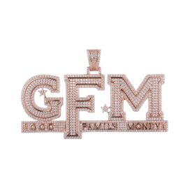 Iced Out GFM God Family Money Letter Pendant Rose Gold Double Layer Full Pave Hip Hop Custom Name Charm
