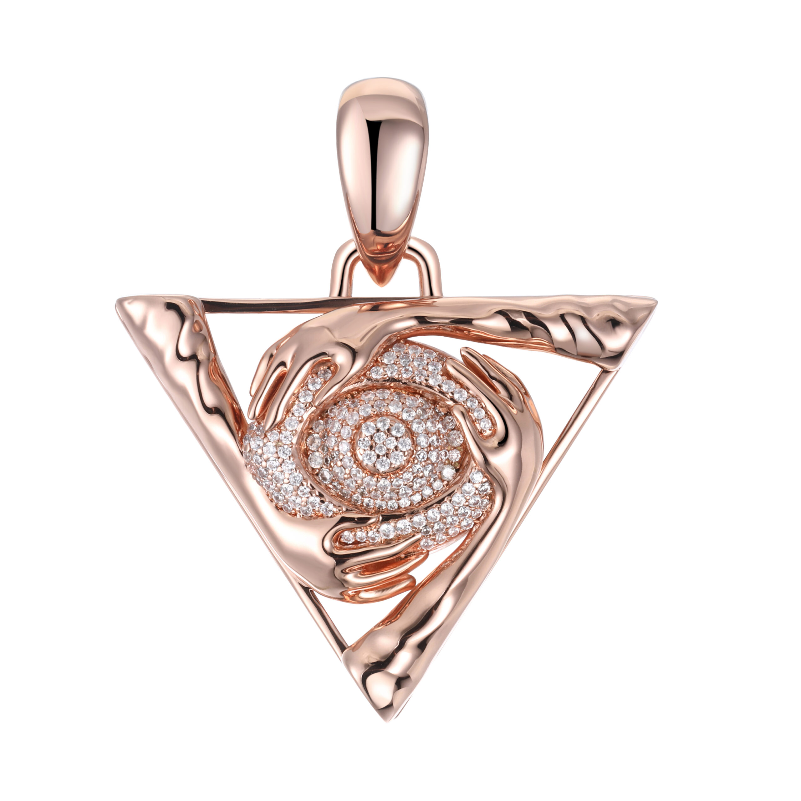 Spiral Crystal Hands Hug Triangle Rose Gold Statement Pendant - 图片 3