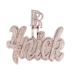 Iced Out Cursive Thick Script Name Pendant Rose Gold Full Pave Diamond Double R Initial Bail Hip Hop Custom Letter Charm