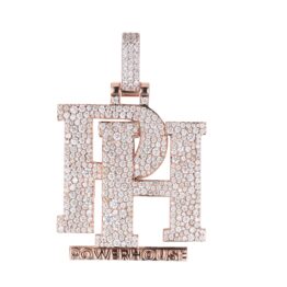 Iced Out Overlapping PH Initial Powerhouse Full Pave Stone Rose Gold Hip Hop Pendant Block Letter Charm