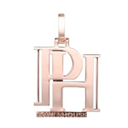 Polished Rose Gold Interlock PH Powerhouse Hollow Cut Out Letter Hip Hop Pendant Blank Non-Stone Monogram Charm