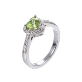 Fully Customizable Heart Shape Natural Peridot Halo Engagement Ring White Gold Plated Single Side Pave August Birthstone Love Promise Women Ring